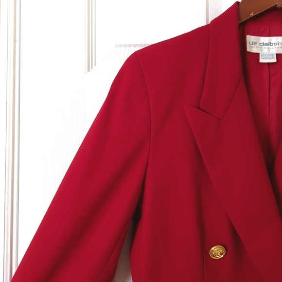 Liz Claiborne 90's Vintage Classic Wool Double Breasted Blazer Jacket Red 4P - Picture 3 of 12